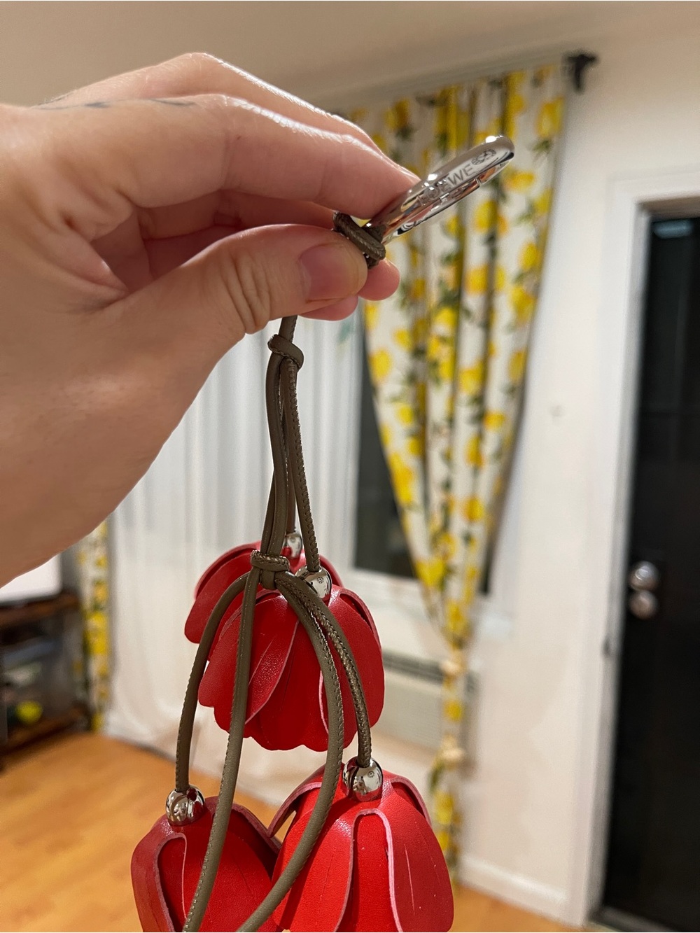 Red Leather Floral Bag Charm - Picture 4 of 6
